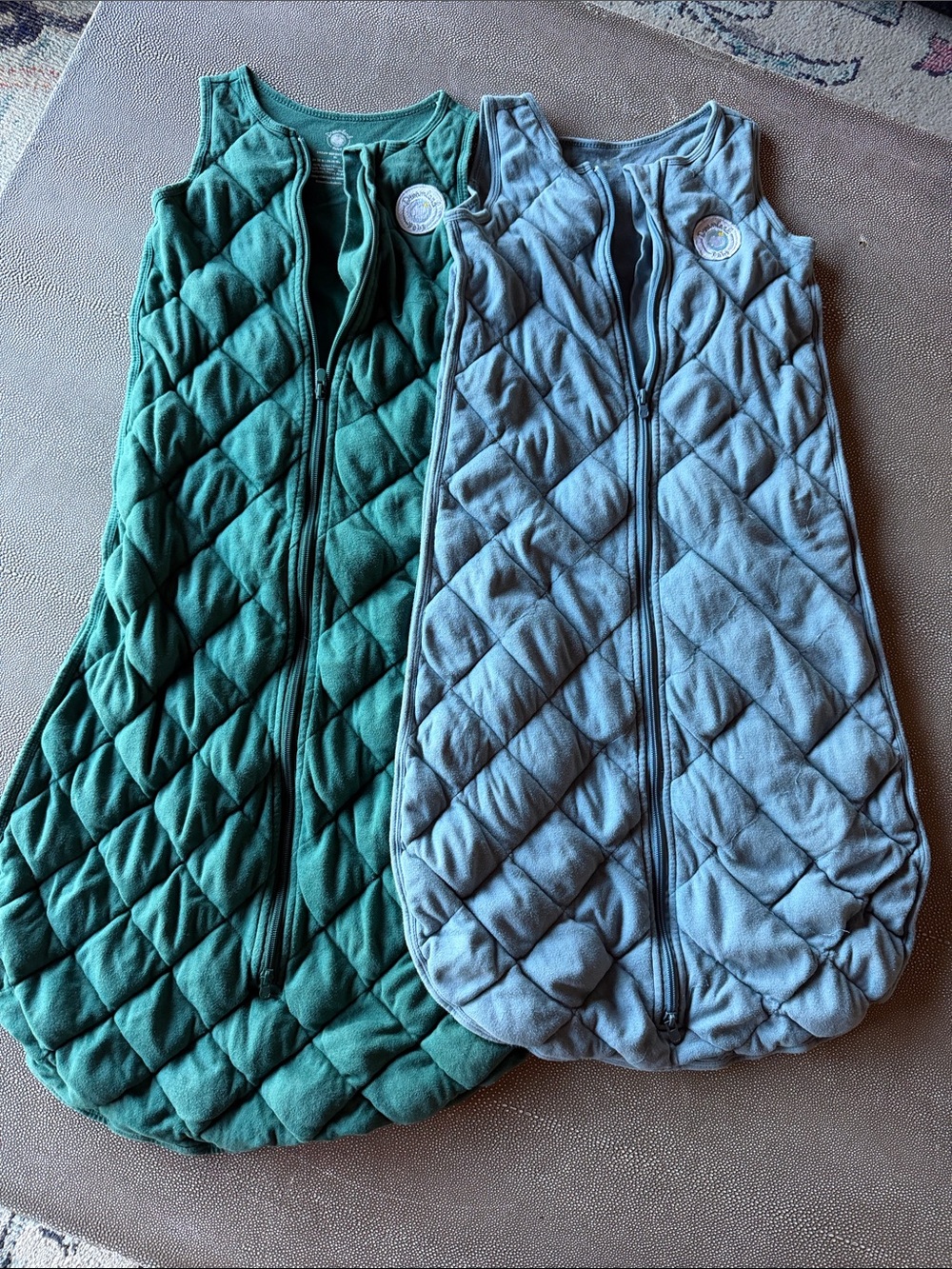 Quilted Sleep Sacks Green and blue Sleeveless Pajama Bags Large (blue) XL (green